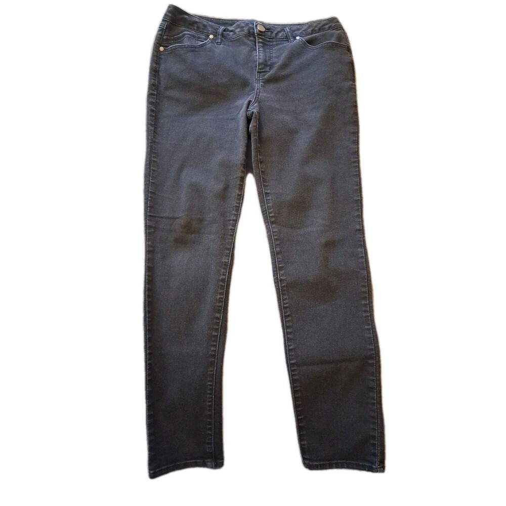 1822 Denim Straight Mid Rise Jeans Women's 12 Black Stretch Logo Repreve